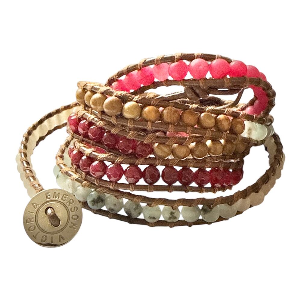 Victoria Emerson Beaded Wrap Bracelet NWT in Neutral and Red Ochre